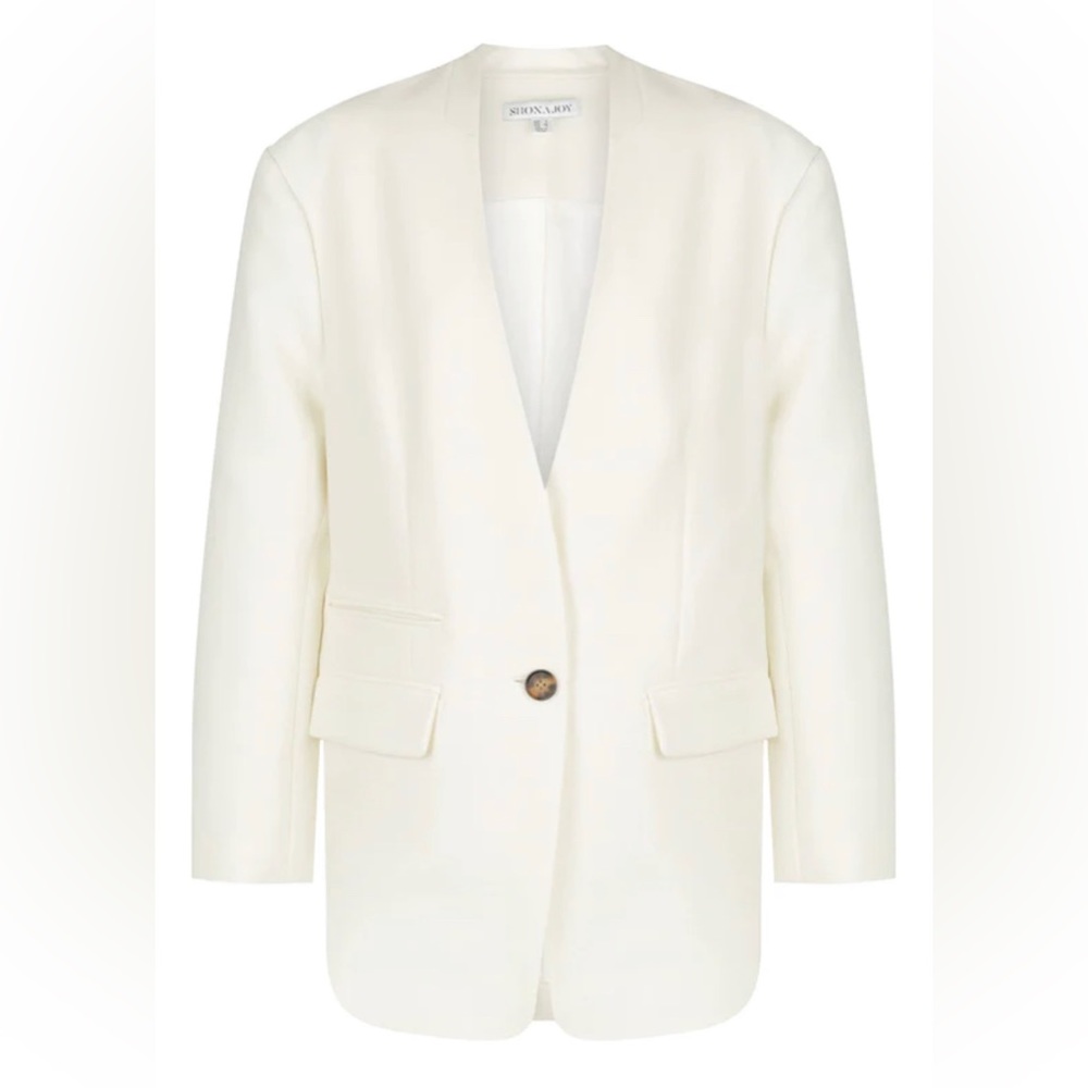 SHONA JOY Irene Collarless Oversized Blazer in Cream Sz 2 - Picture 5 of 16